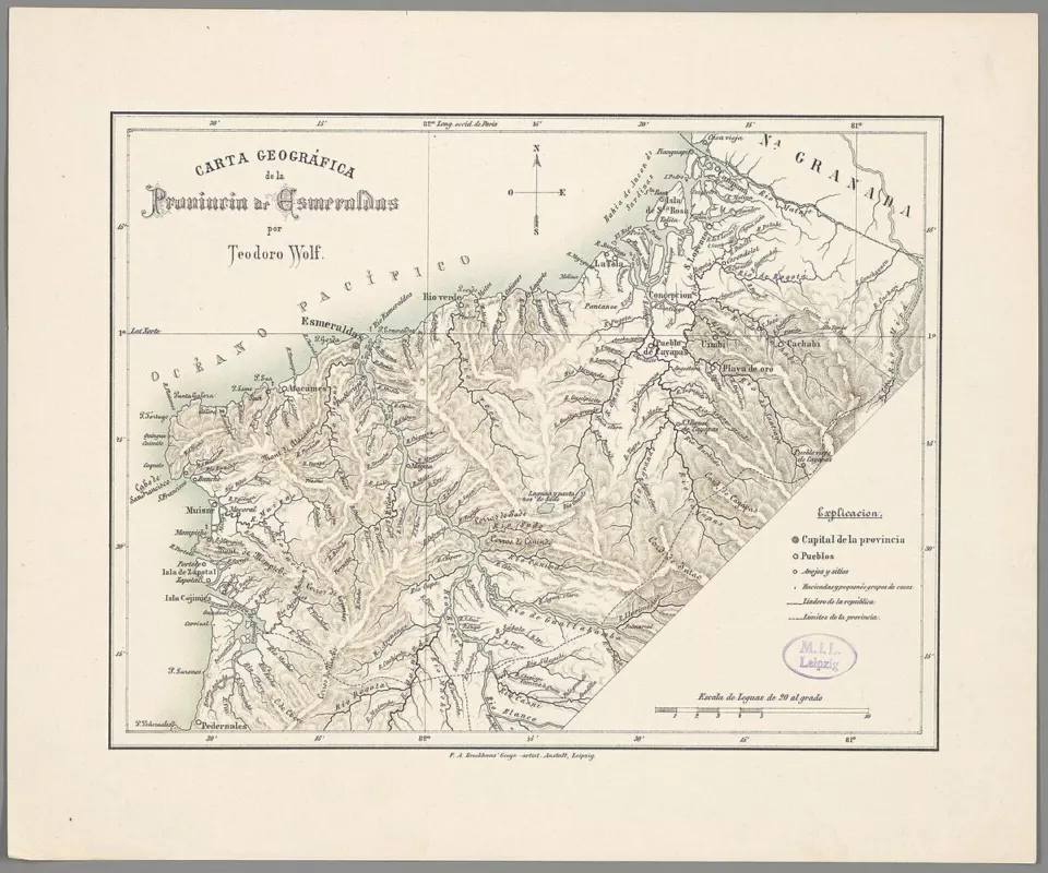 Esmeraldas eyaletinin 19. yüzyıl haritası