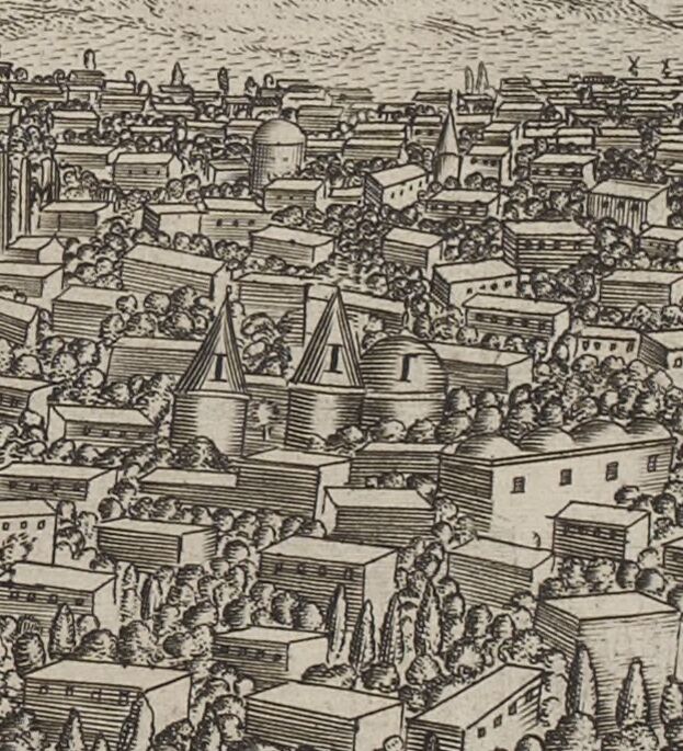 Chardin'in 1673 tarihli çiziminde Tebriz'de dört minareli cami