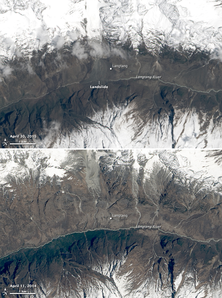 Langtang heyelanı uydu görüntüsü
