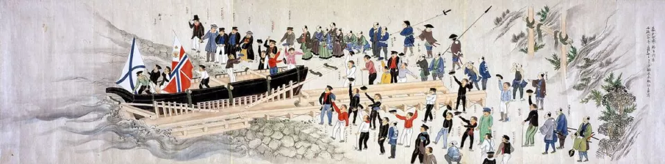 Heda yelkenlisinin suya indirilişi, 1855 Japon resmi