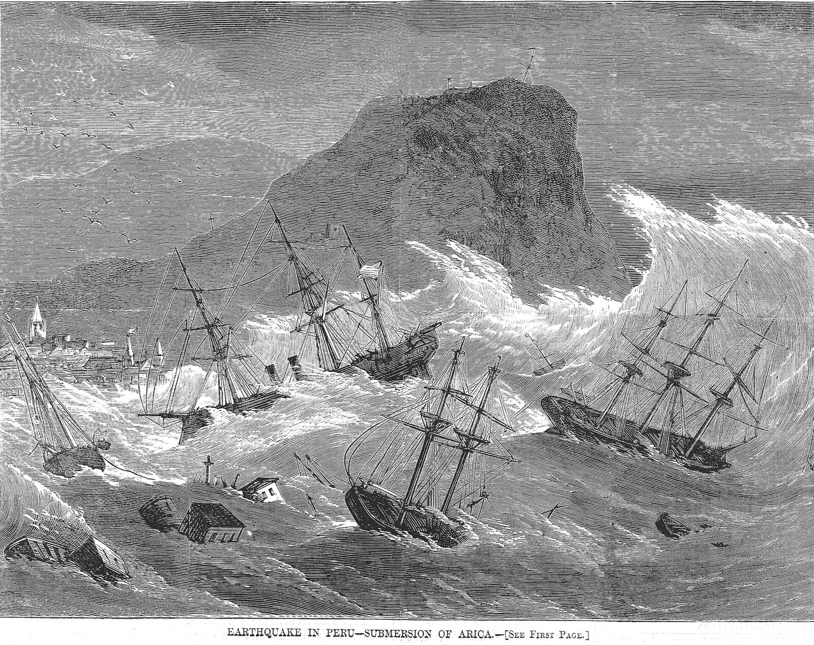 Arica tsunamisini gösteren 1868 gravürü