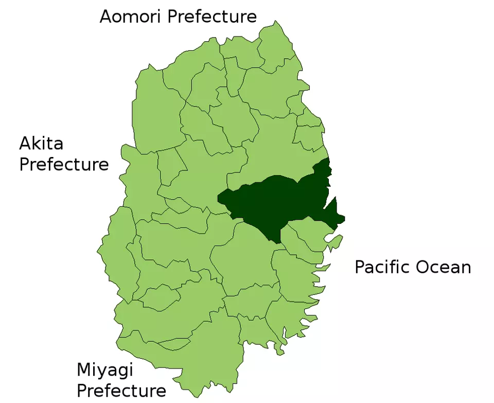 Miyako'nun Iwate'deki konumu