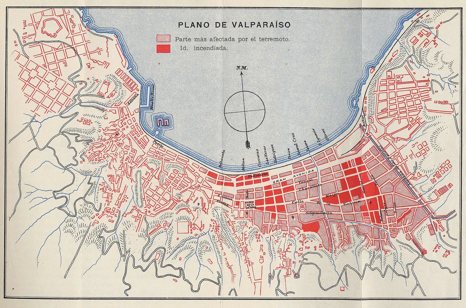 1906 depreminin Valparaíso'daki hasar haritası