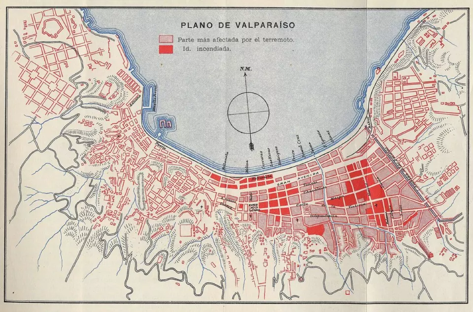 1906 depreminin Valparaíso'daki hasar haritası