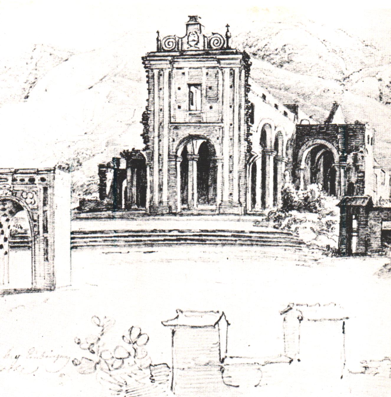 Karakas'ta Trinidad Kilisesi'nin yıkıntıları, 1840'lar