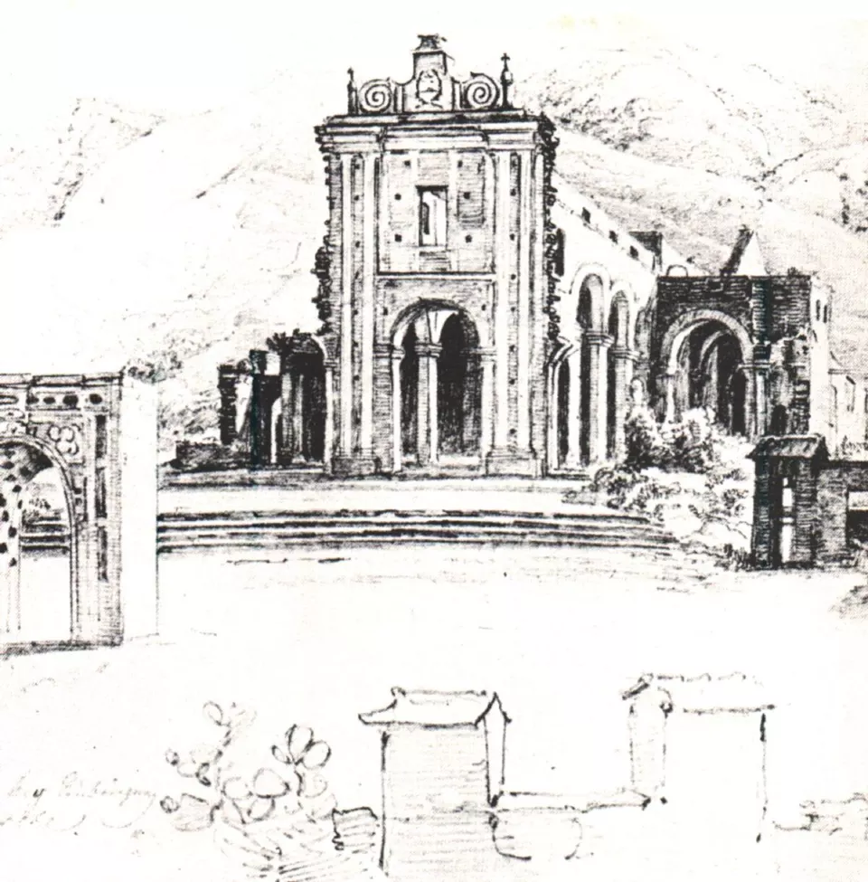 Karakas'ta Trinidad Kilisesi'nin yıkıntıları, 1840'lar