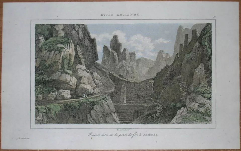 Antakya yakınlarındaki eski sur kapısının kalıntılarını gösteren gravür