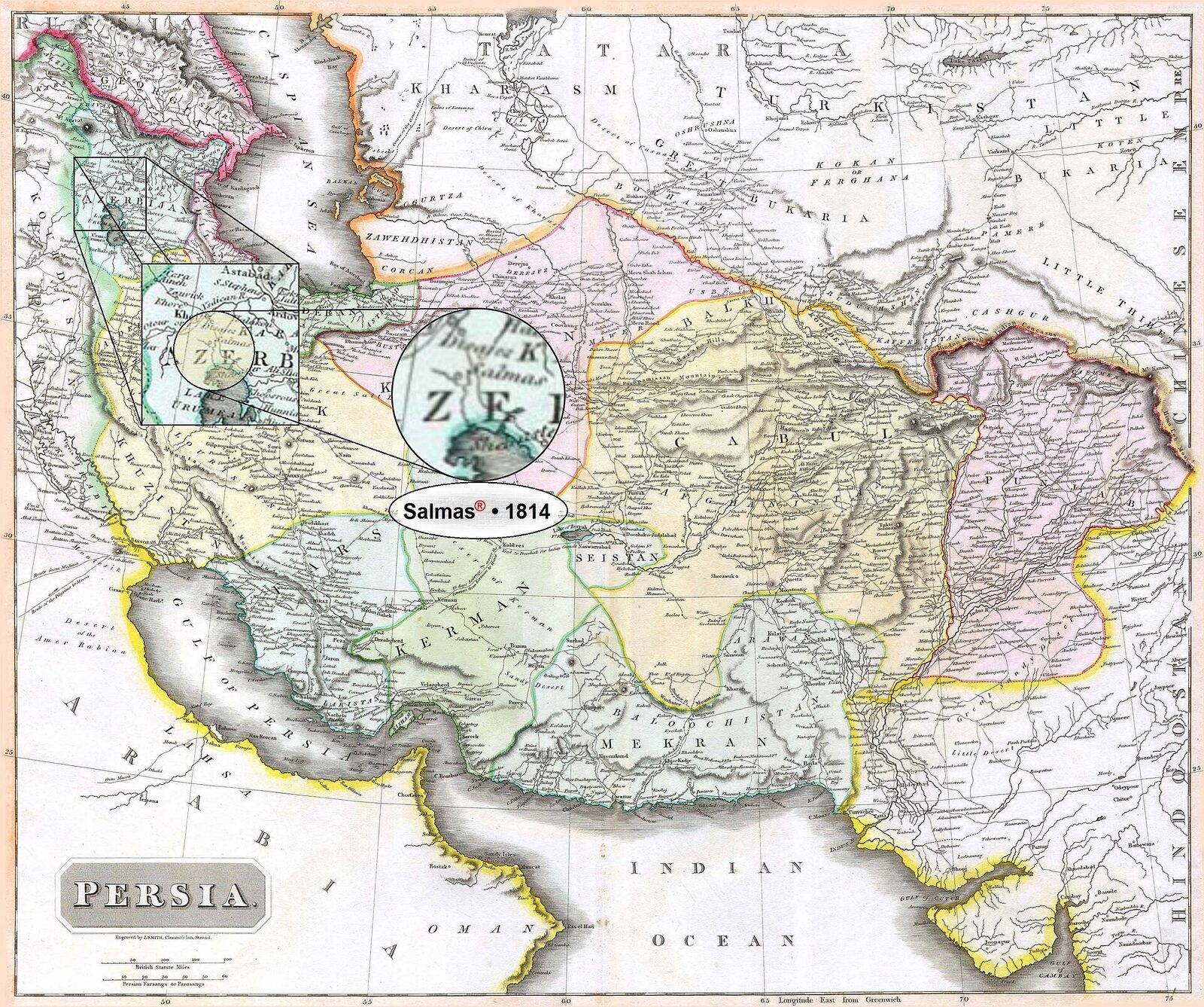 Salmas'ı gösteren 1814 tarihli harita