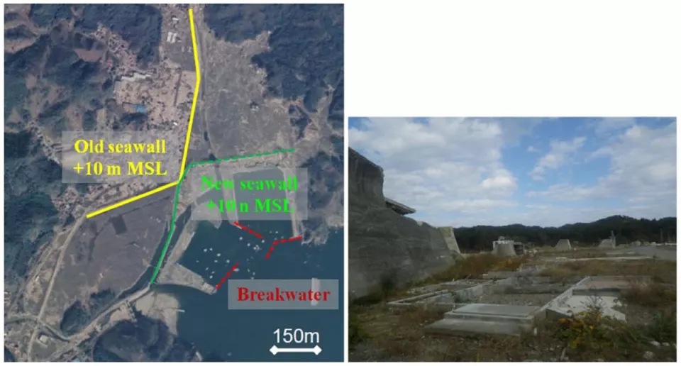 Tarō'nun hasarlı deniz duvarları
