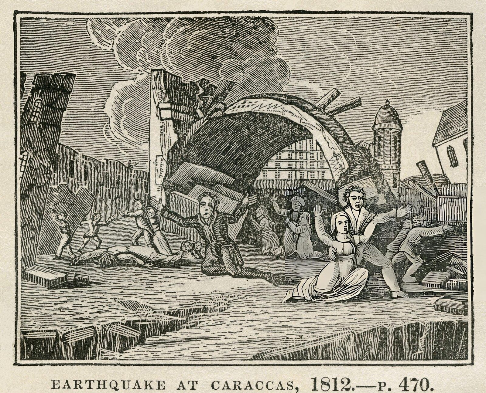 1812 Karakas depremini gösteren eski bir gravür