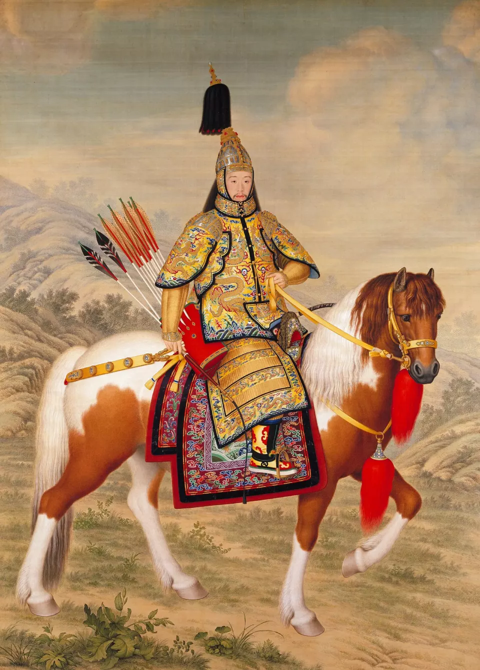 Atlı ve zırhlı İmparator Qianlong