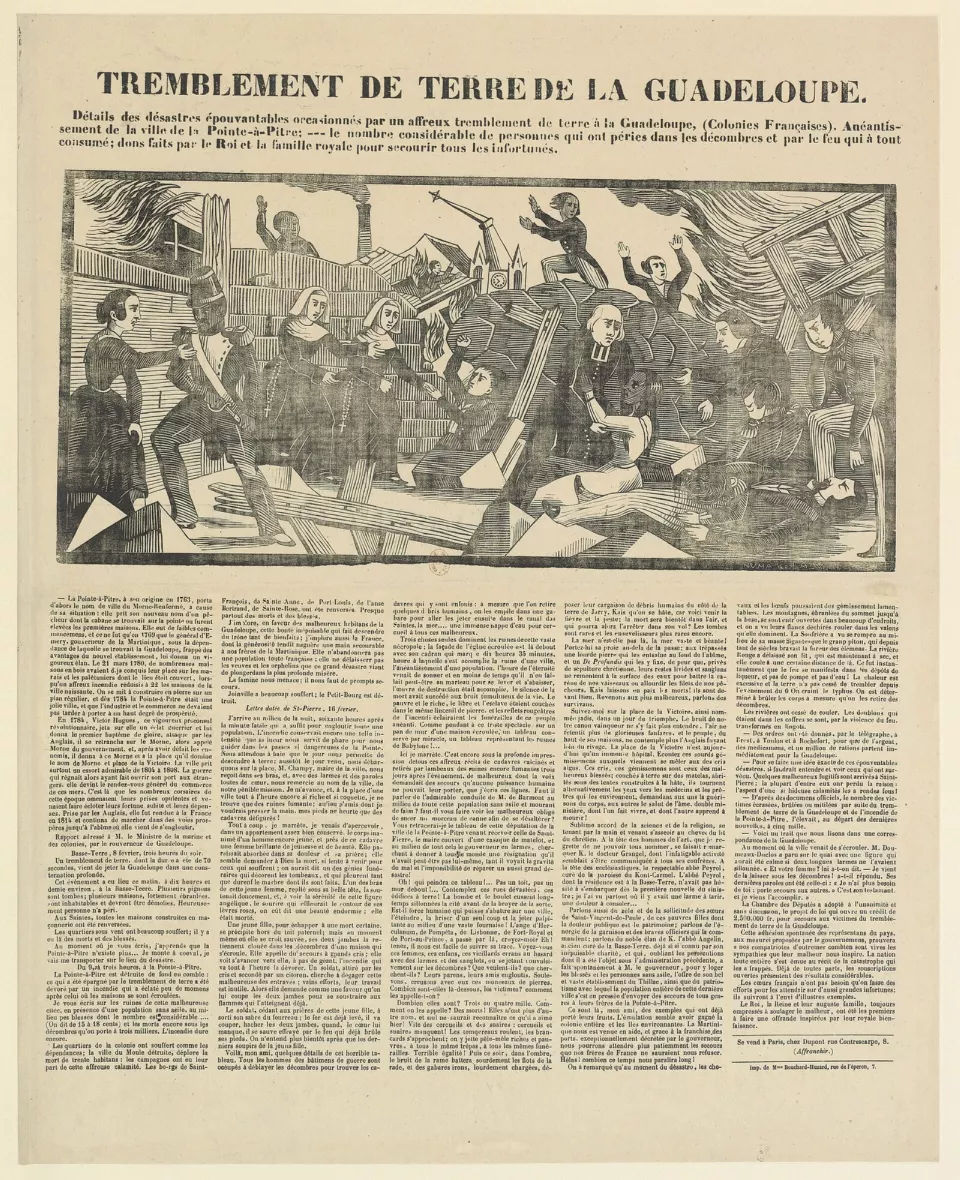 1843 Guadeloupe depremini gösteren dönem gravürü