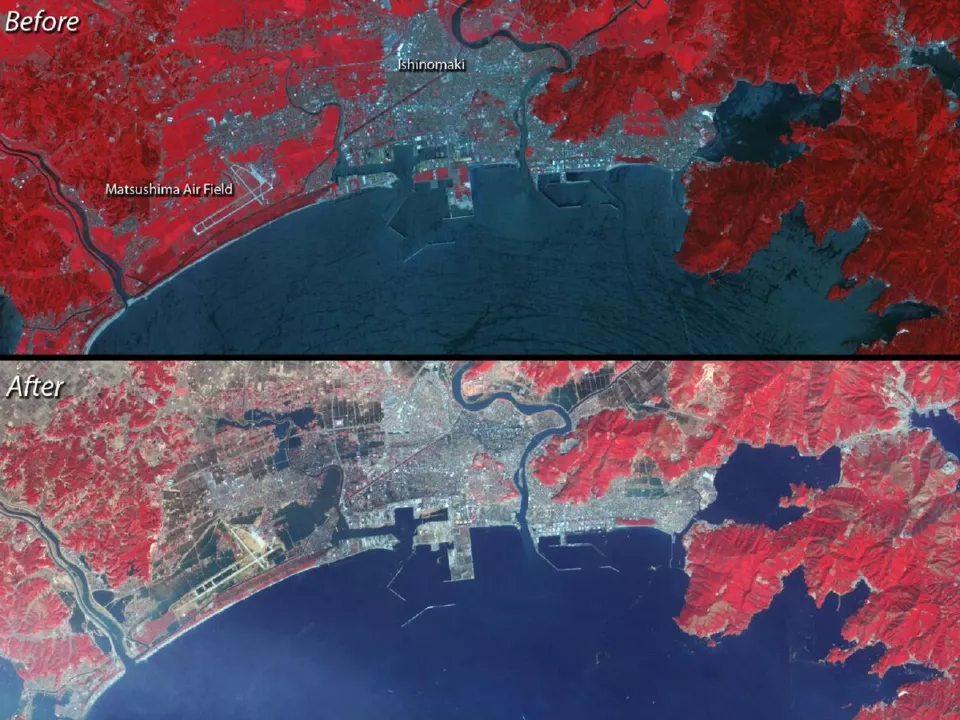 Ishinomaki tsunami hasarı uydu