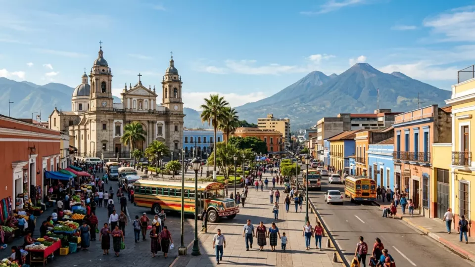 Yeniden kurulmuş Guatemala City ve arkadaki yanardağlar