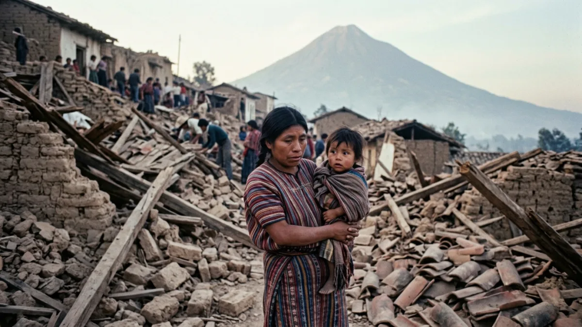 1976 Guatemala depreminde yıkılan köy (temsili)