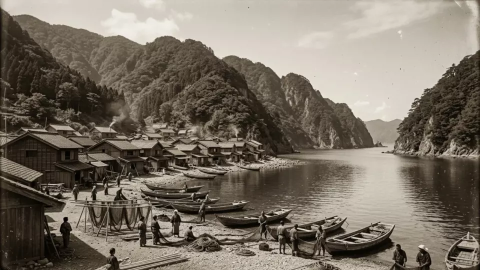 1896'da Sanriku kıyısında bir köy (temsili)