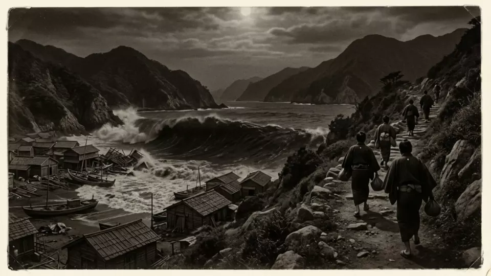Köyü vuran 1896 tsunamisi (temsili)